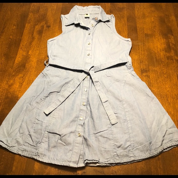 Chambray Shirt Dress Sleeveless Tie Waist Small - Picture 2 of 5